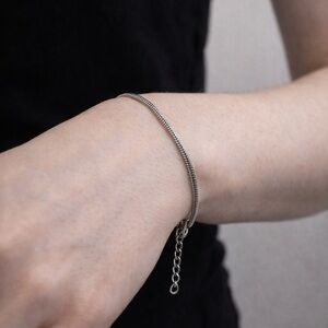Stainless Steel Round Herringbone Snake Chain Bracelet Silver